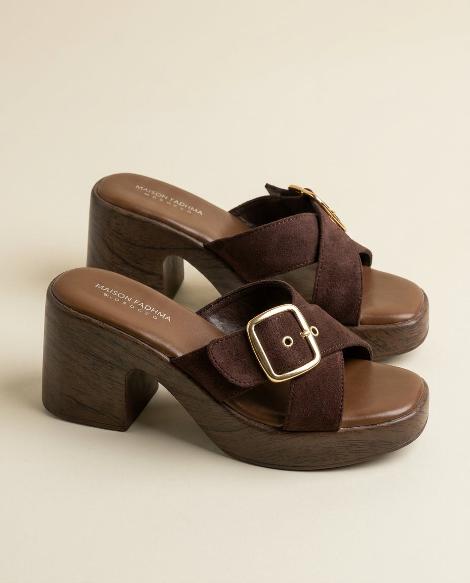 Sandale à Talon Femme Daim Marron - Tiziri
