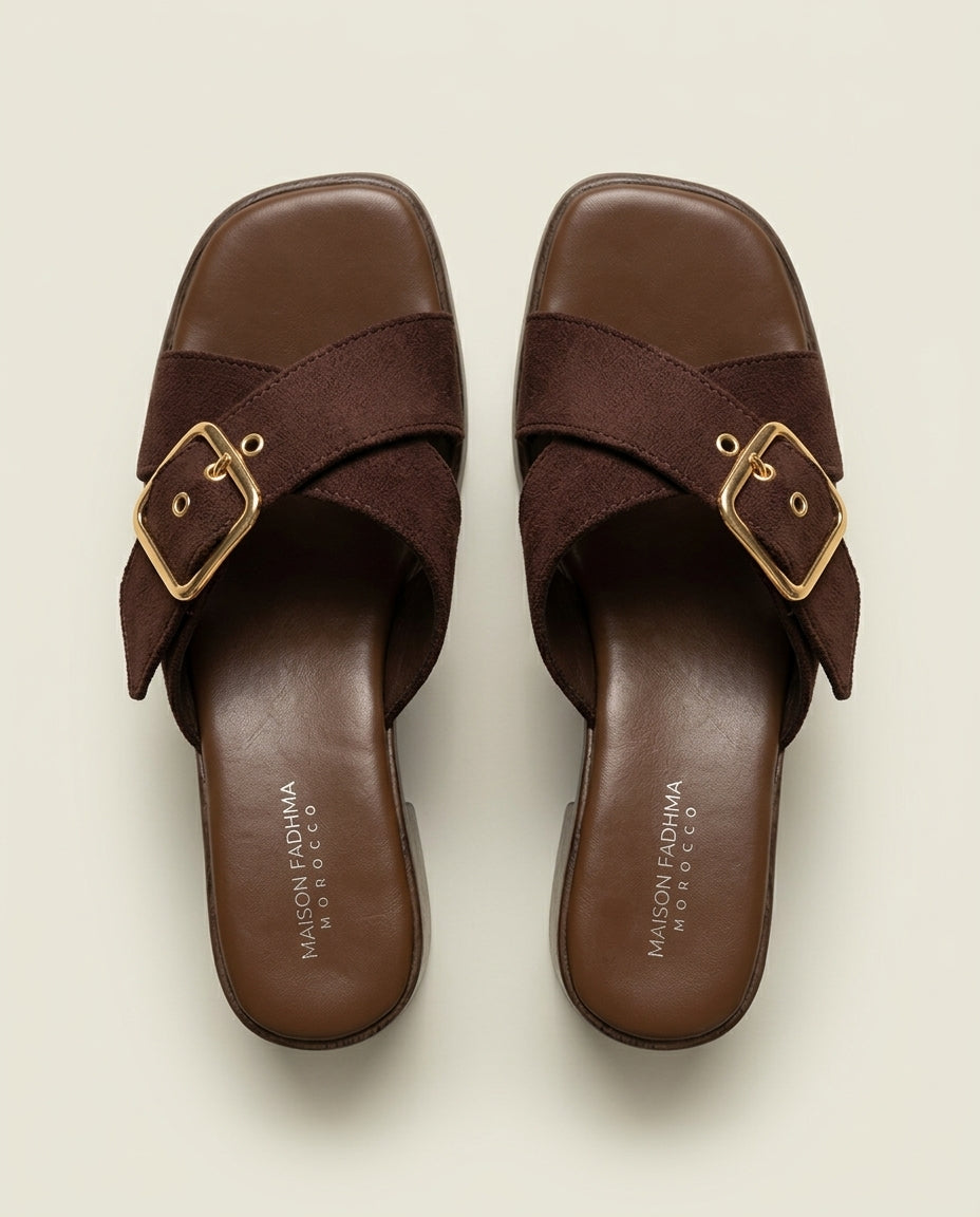 Sandale à Talon Femme Daim Marron - Tiziri