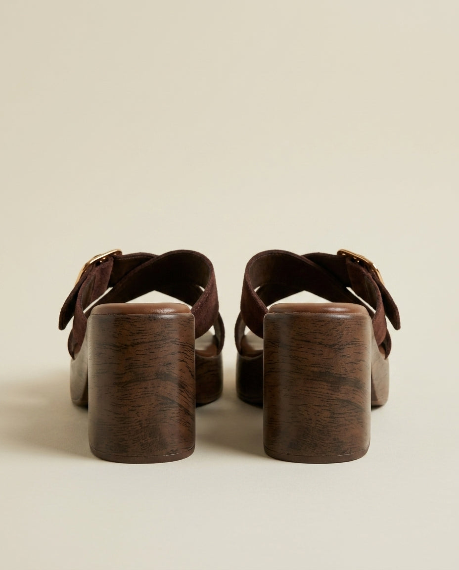 Sandale à Talon Femme Daim Marron - Tiziri