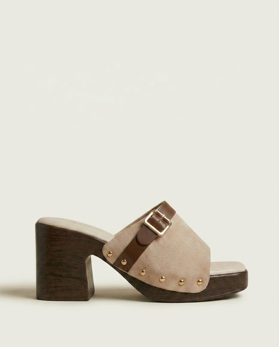 Sandale Femme à Talon et Boucle Daim Beige - Ifaw