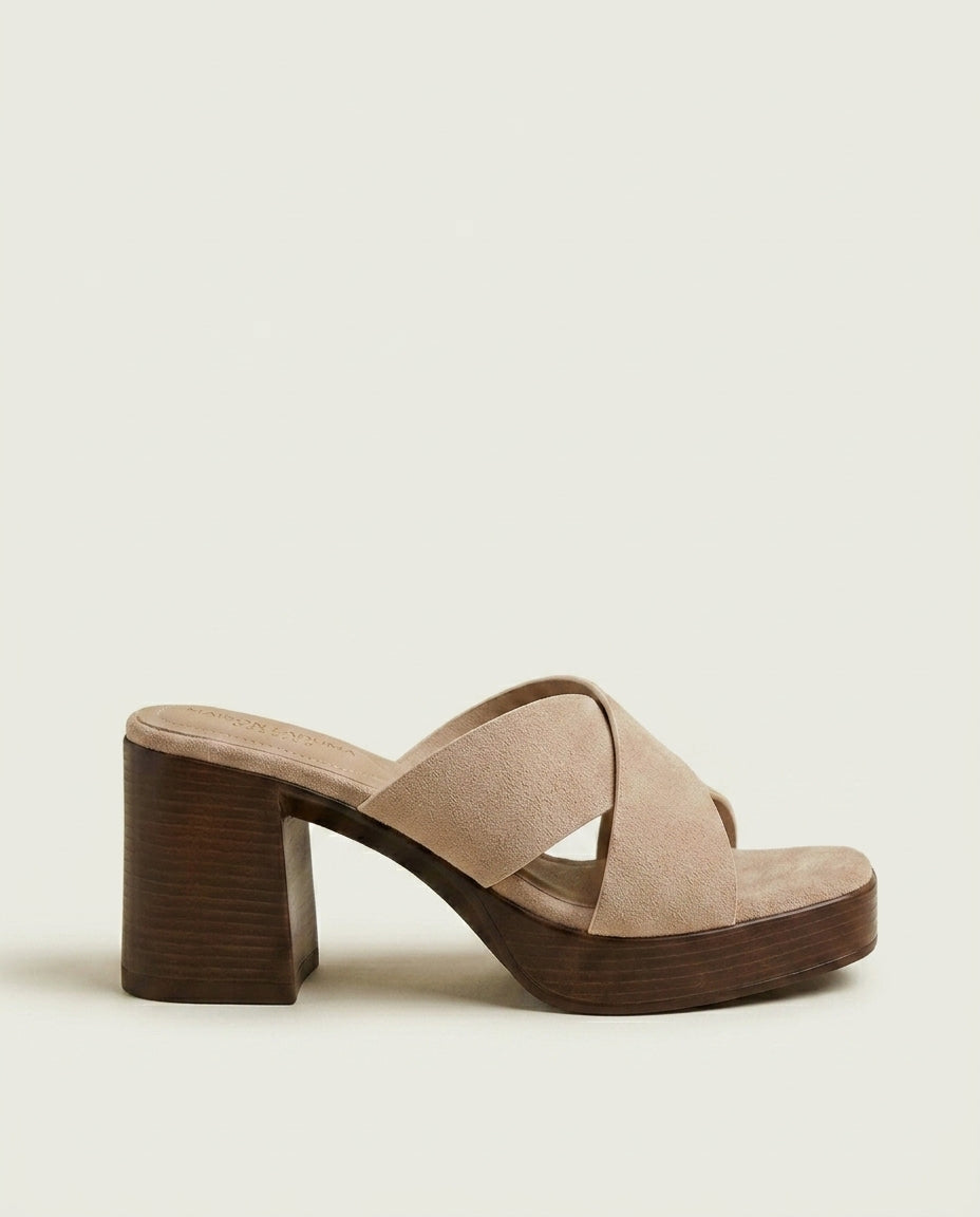 Sandale Femme à Talon en Daim Beige - Silin