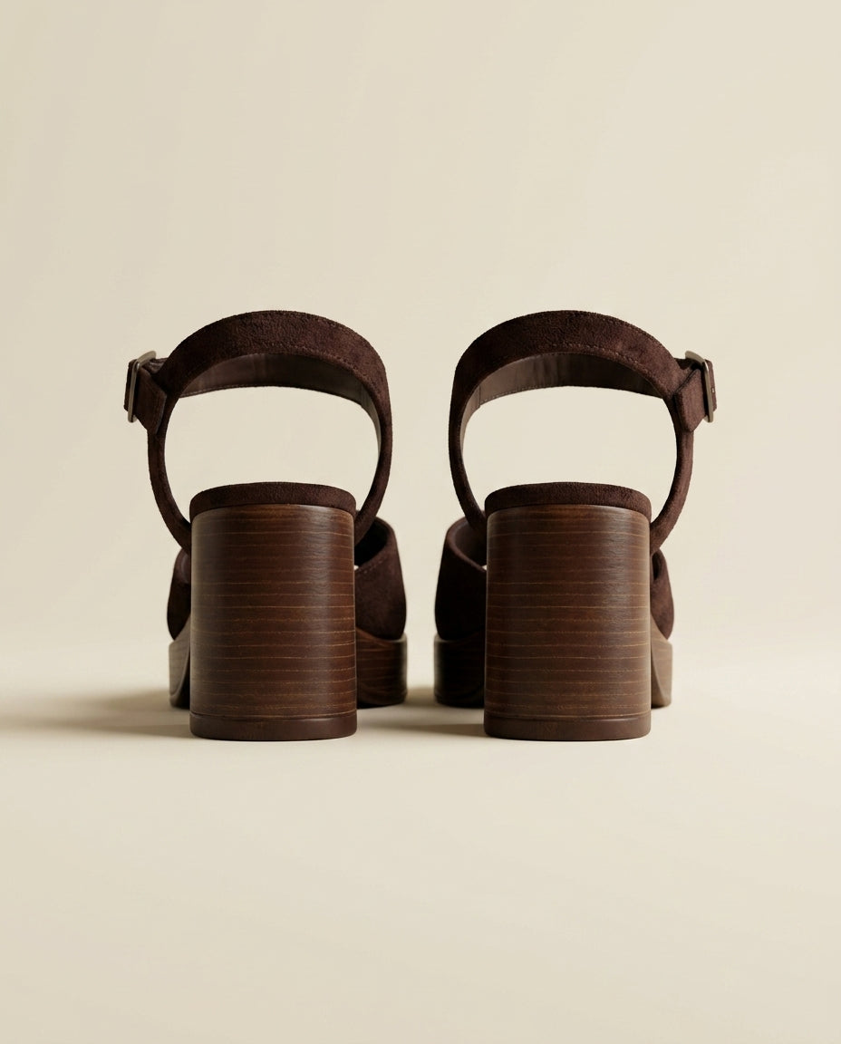 Sandale à Talon Femme Daim Marron - Arez
