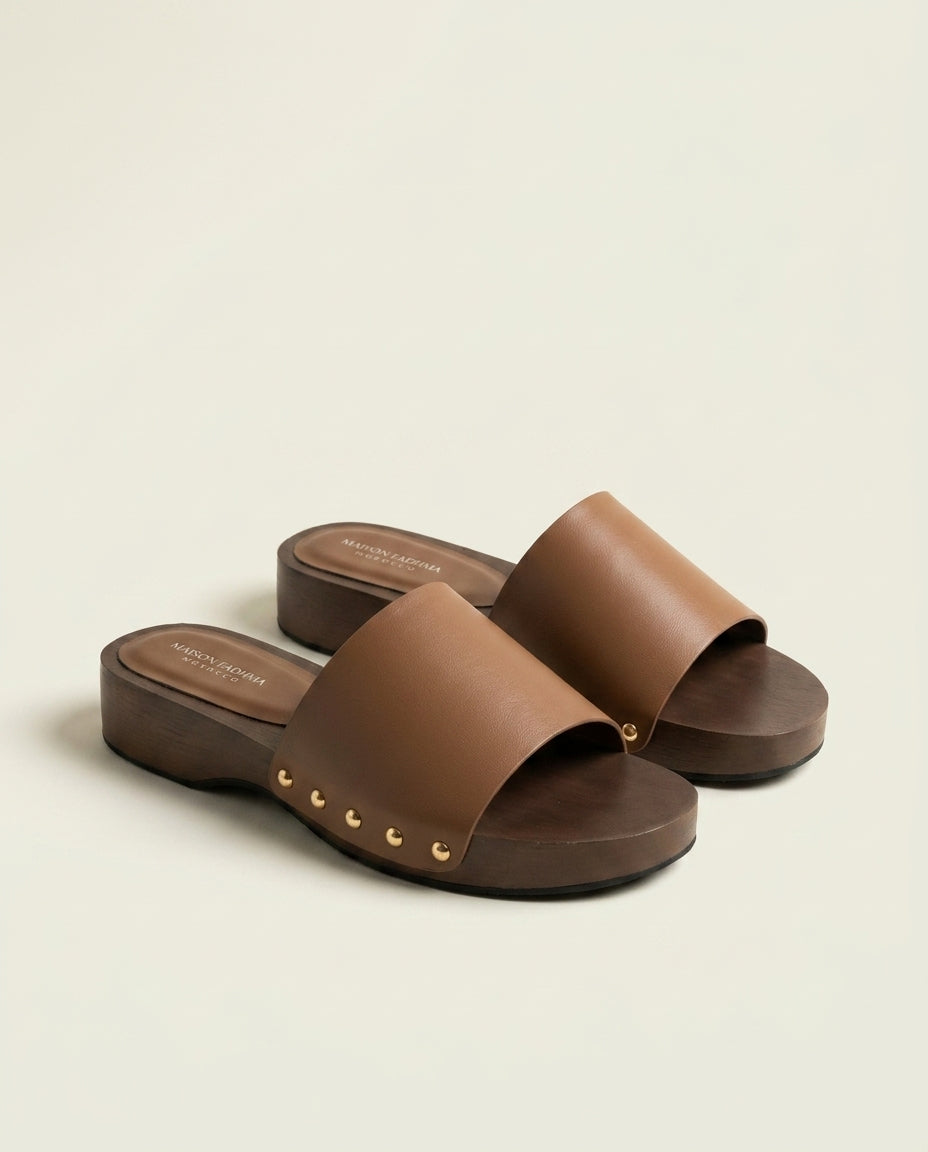 Sandale Femme en Cuir Marron à Semelle Gomme - Ayla
