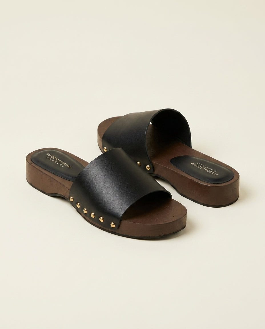Sandale Femme en Cuir Noir à Semelle Gomme - Ayla