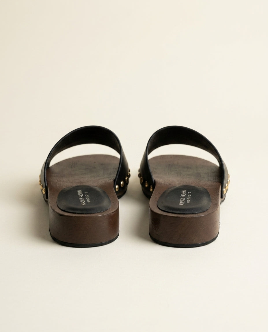 Sandale Femme en Cuir Noir à Semelle Gomme - Ayla