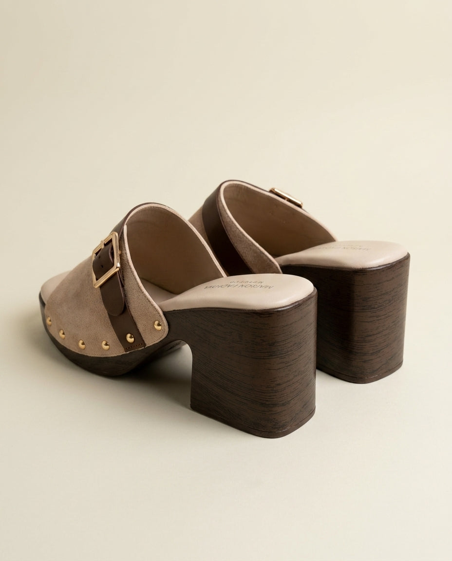 Sandale Femme à Talon et Boucle Daim Beige - Ifaw