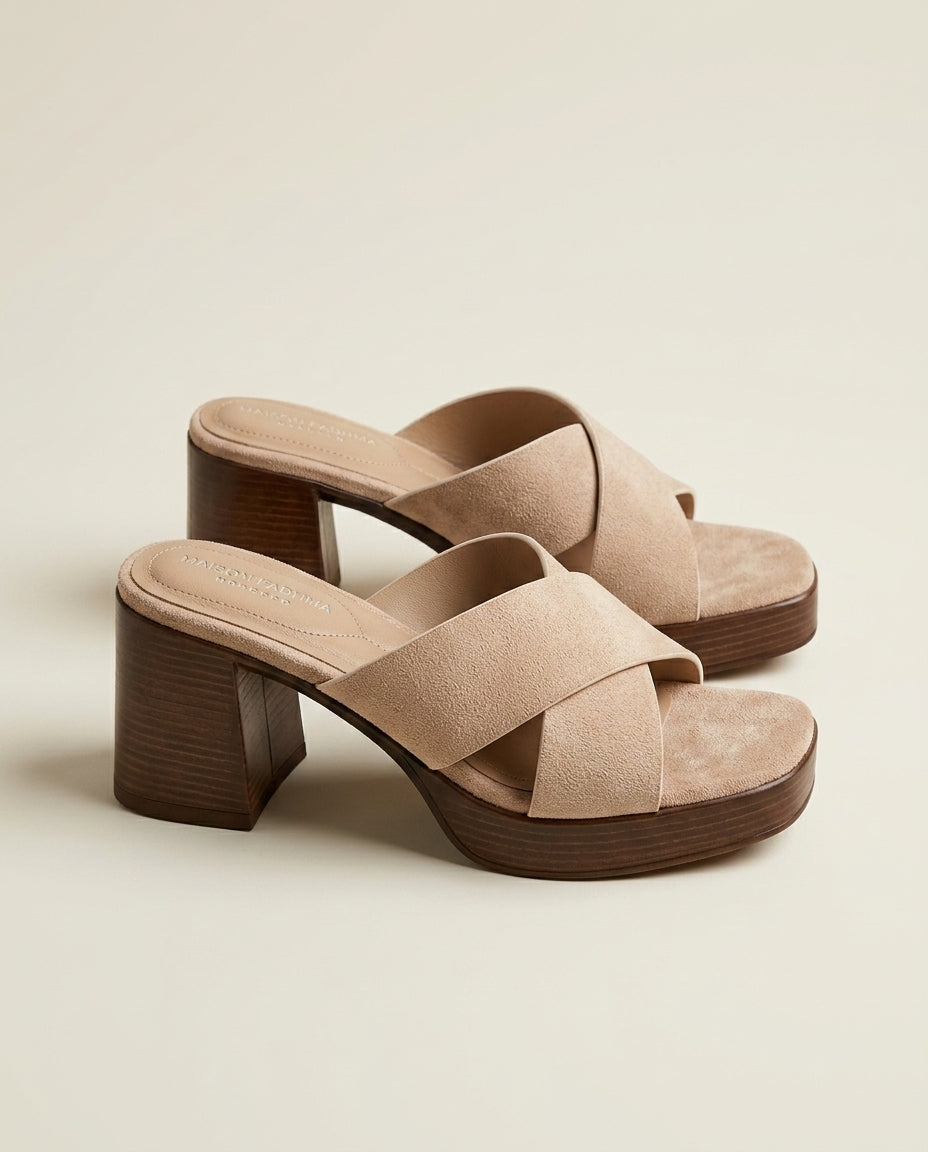 Sandale Femme à Talon en Daim Beige - Silin