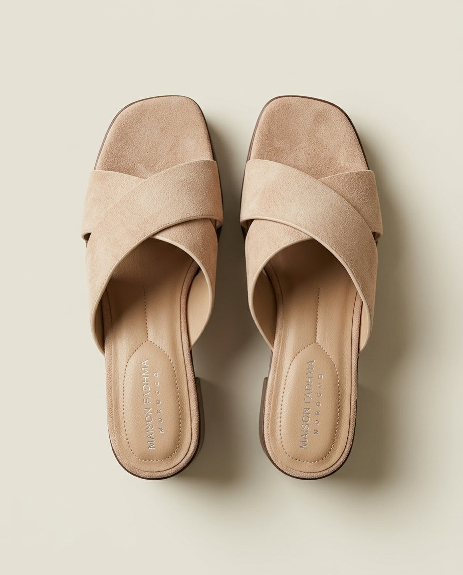 Sandale Femme à Talon en Daim Beige - Silin