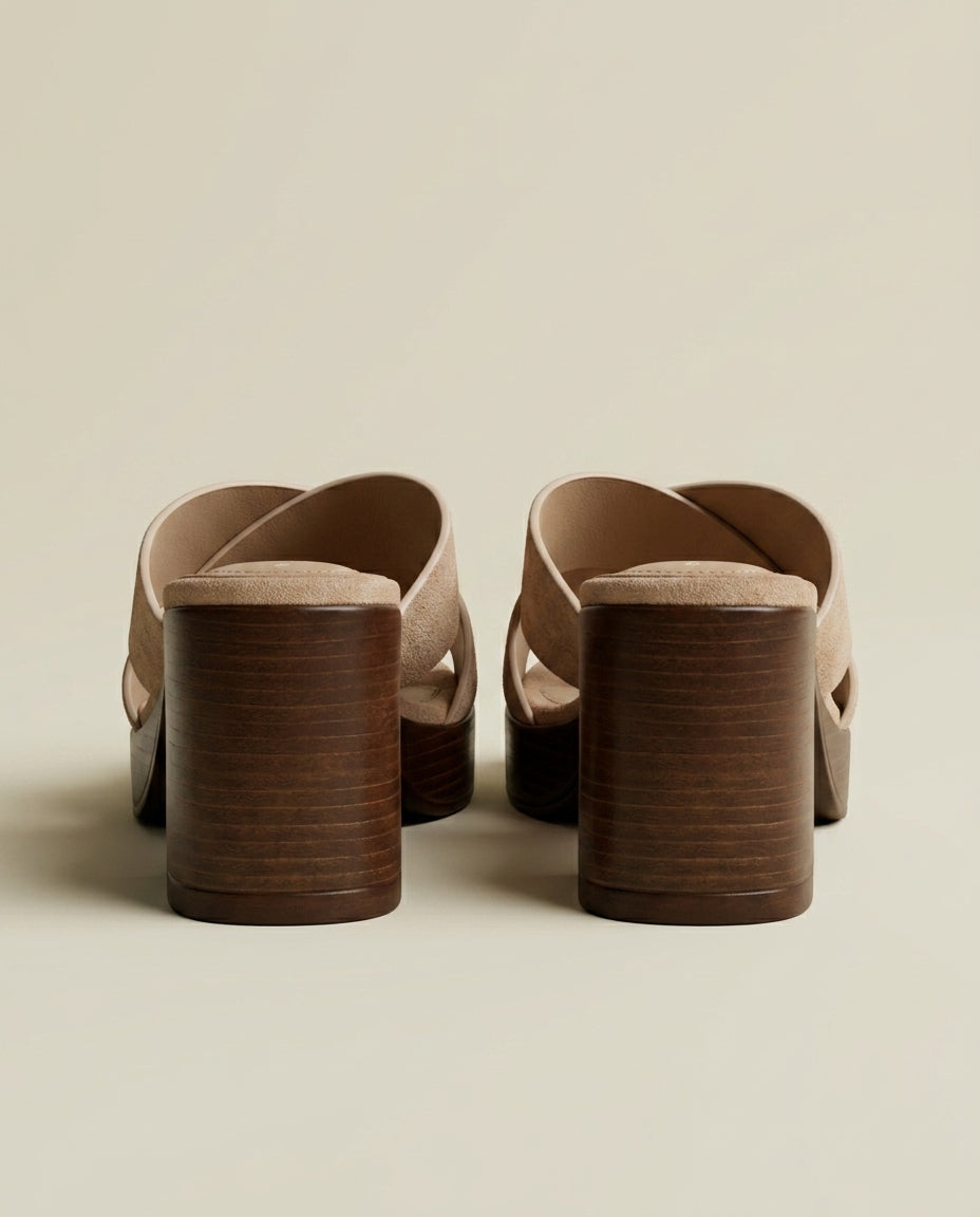 Sandale Femme à Talon en Daim Beige - Silin