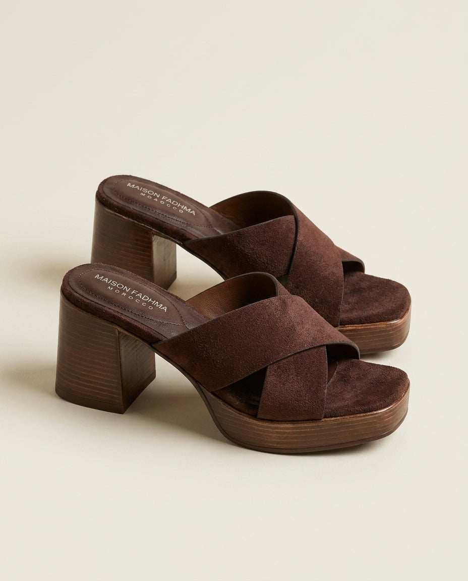 Sandale Femme à Talon en Daim Marron - Silin