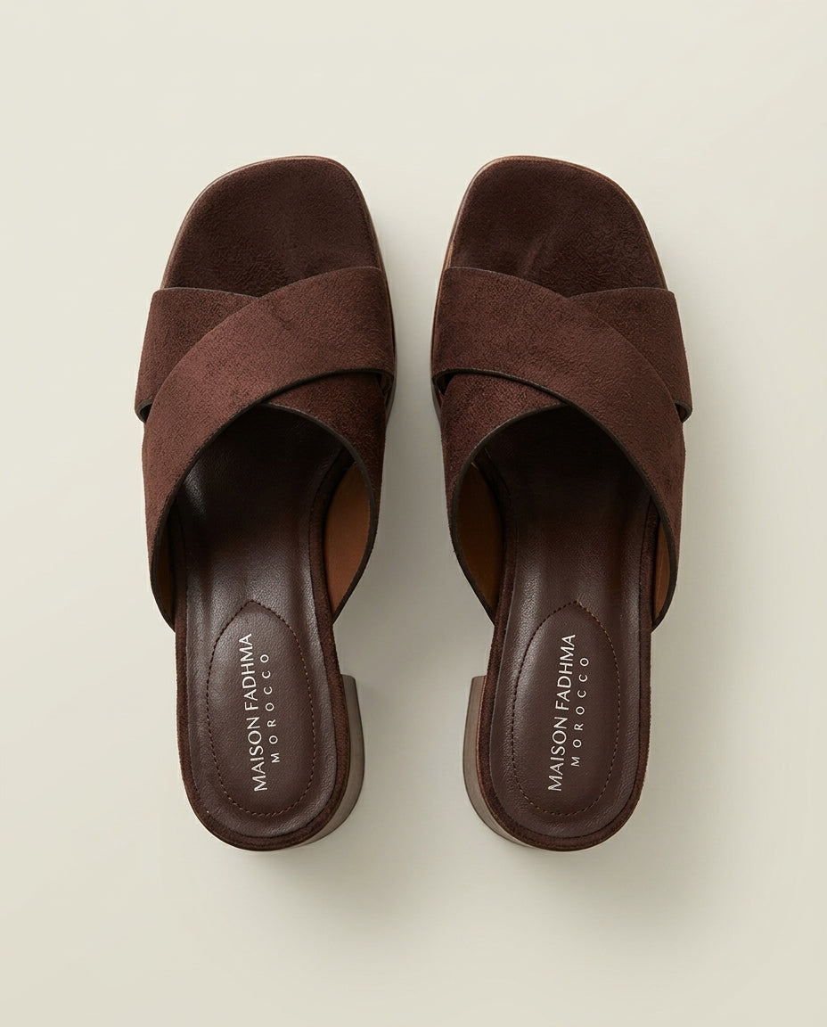 Sandale Femme à Talon en Daim Marron - Silin
