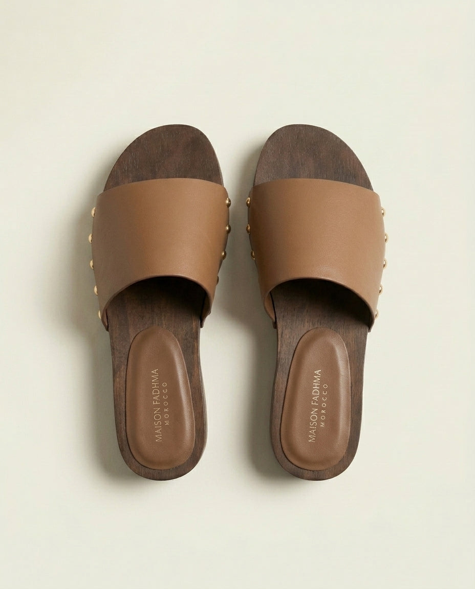 Sandale Femme en Cuir Marron à Semelle Gomme - Ayla