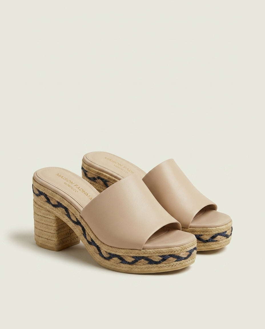 Sandale à talon tressé Beige - Tanat