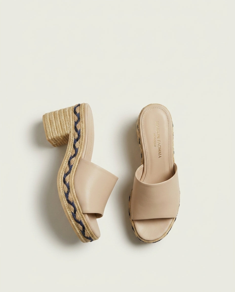 Sandale à talon tressé Beige - Tanat
