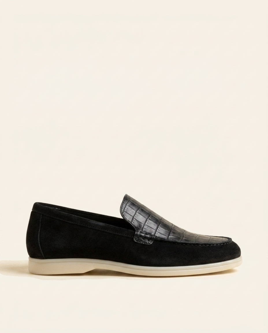 Mocassins pour hommes en cuir croco et daim Noir - Irwi