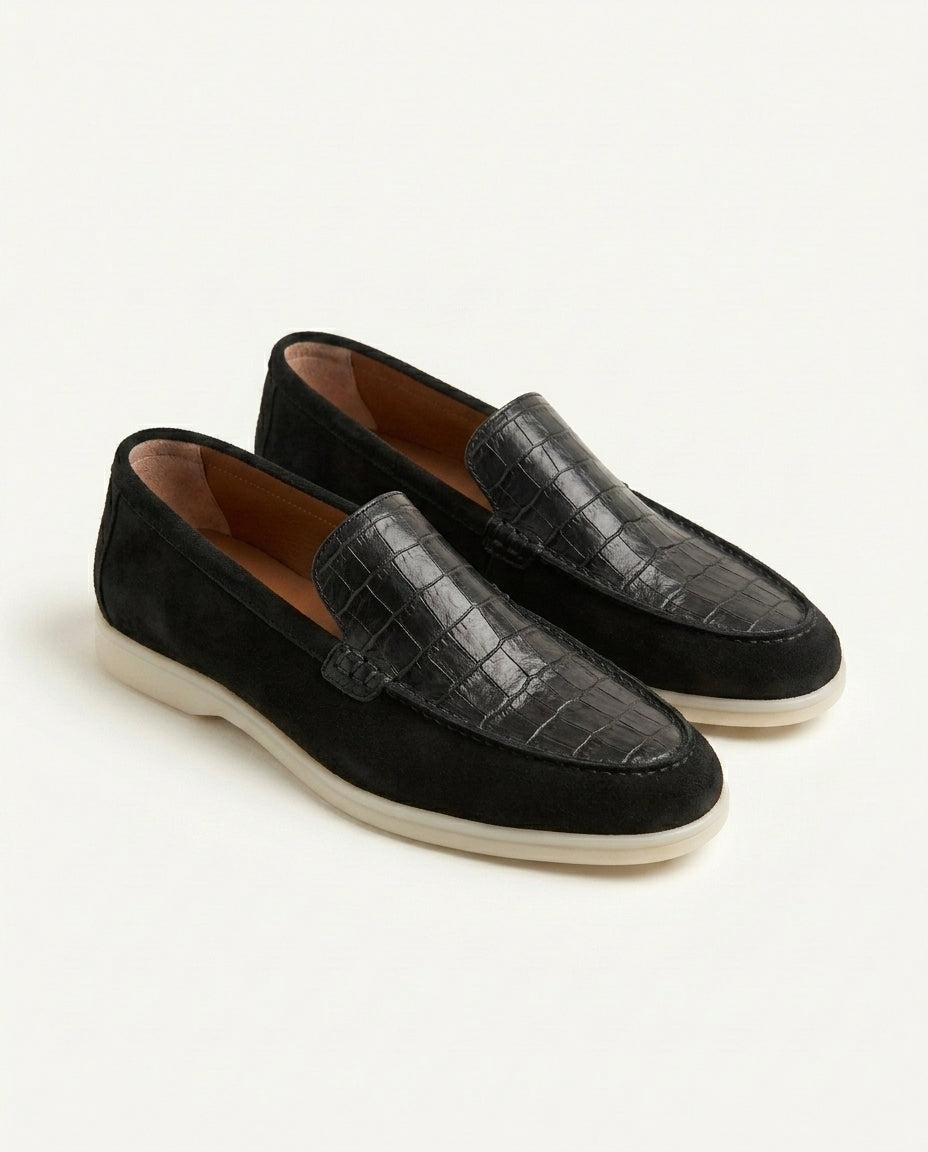 Mocassins pour hommes en cuir croco et daim Noir - Irwi