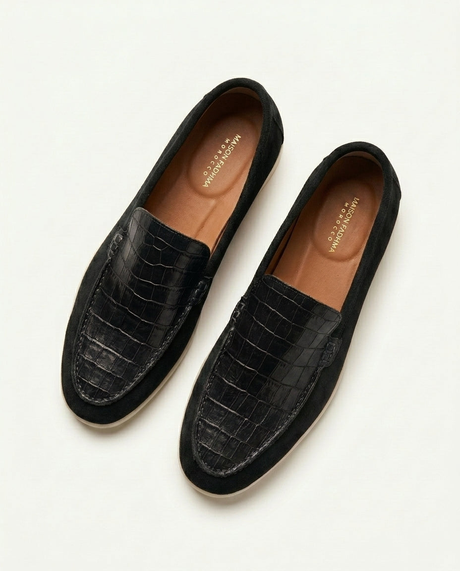 Mocassins pour hommes en cuir croco et daim Noir - Irwi