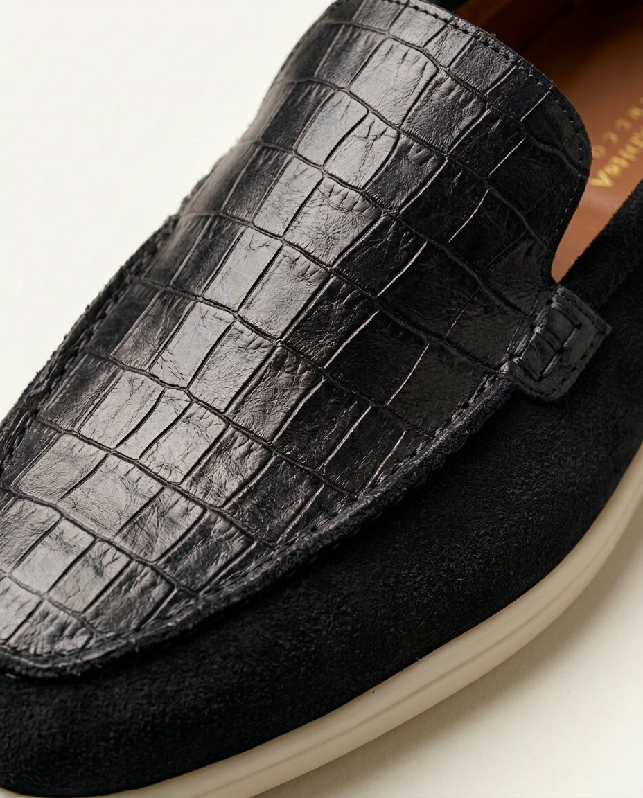Mocassins pour hommes en cuir croco et daim Noir - Irwi