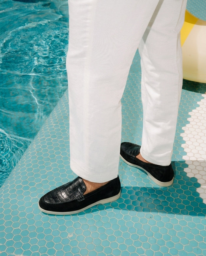 IRWI · Mocassins homme en cuir effet croco et suédine · Noir
