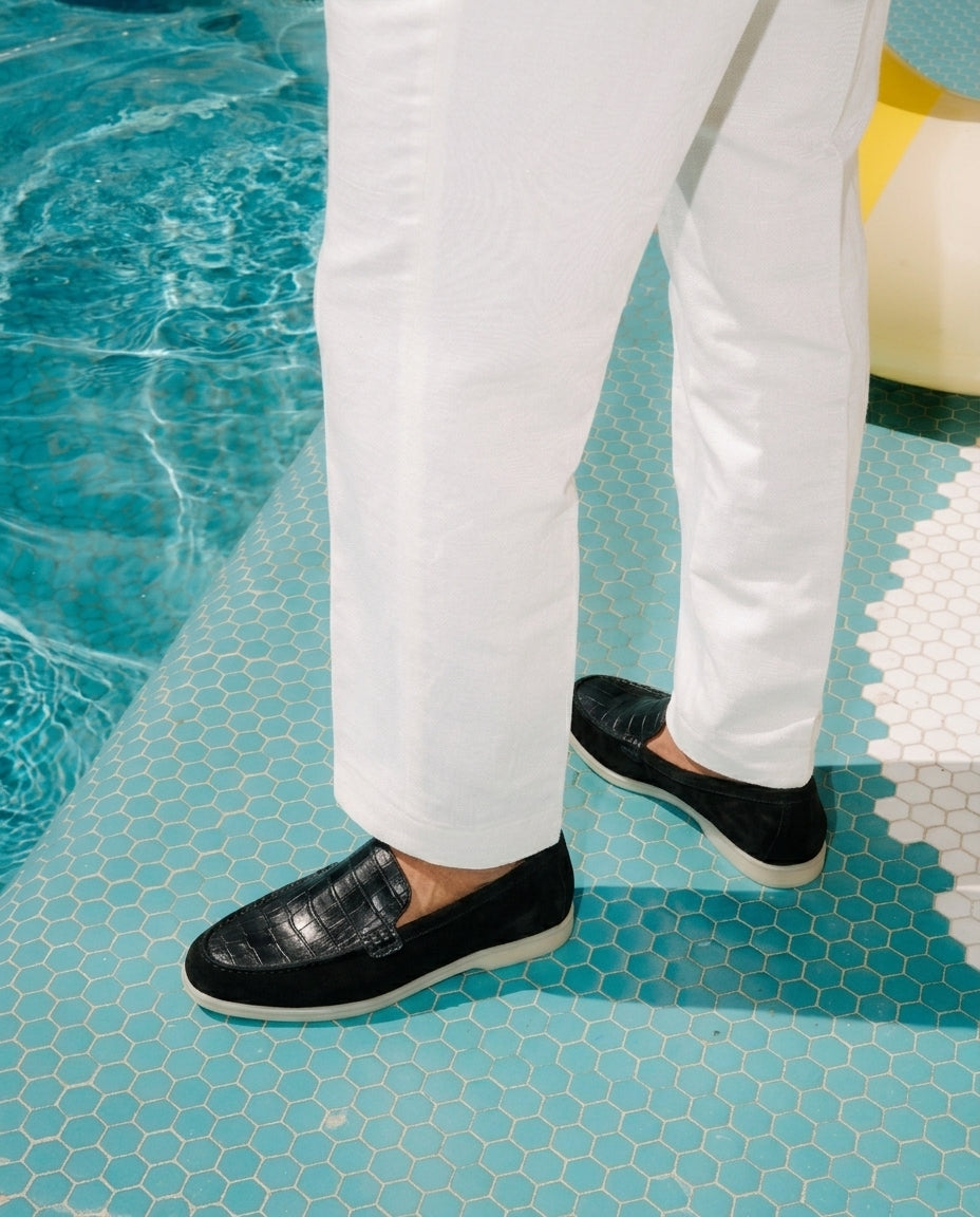 Mocassins pour hommes en cuir croco et daim Noir - Irwi
