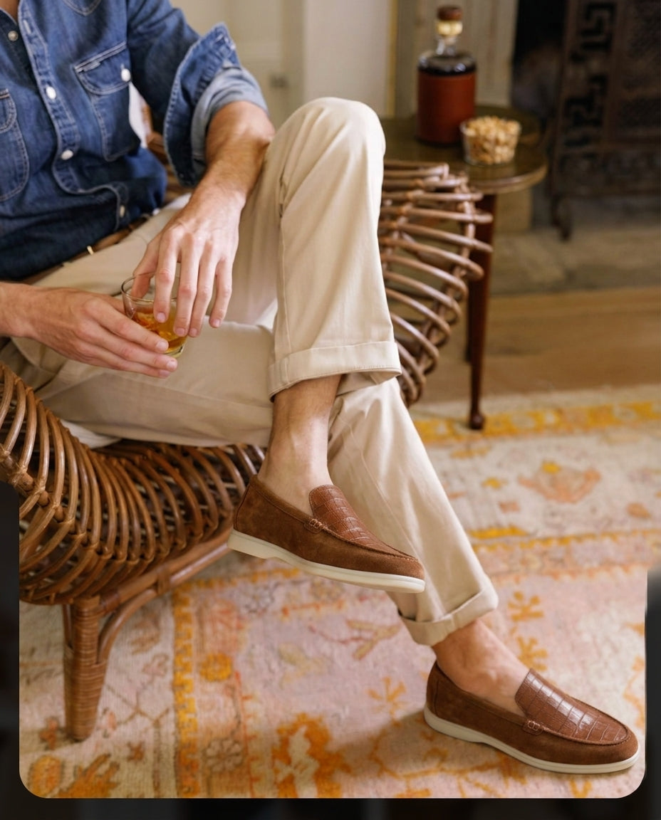 Mocassins pour hommes en cuir croco et daim Tabac - Irwi