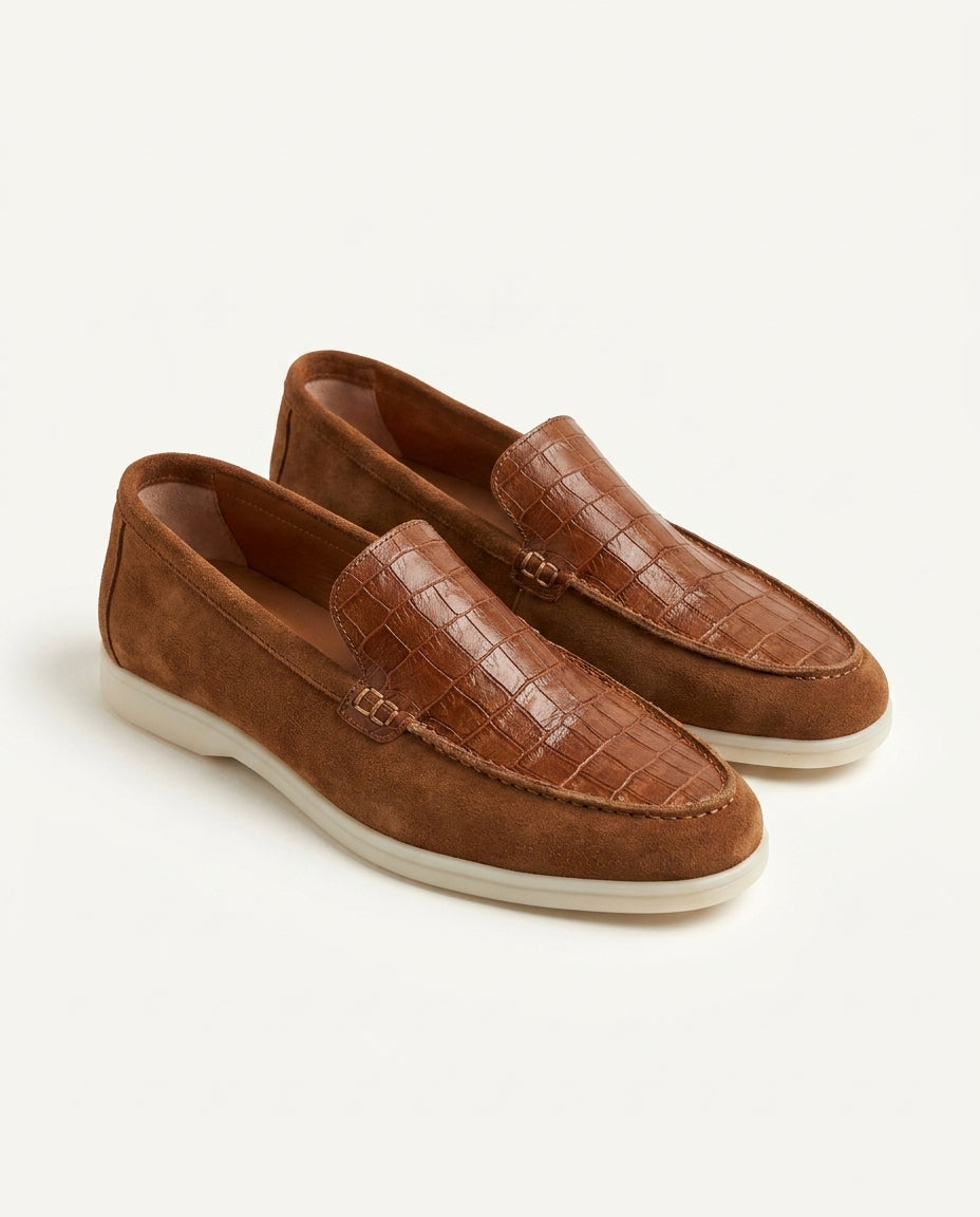 Mocassins pour hommes en cuir croco et daim Tabac - Irwi