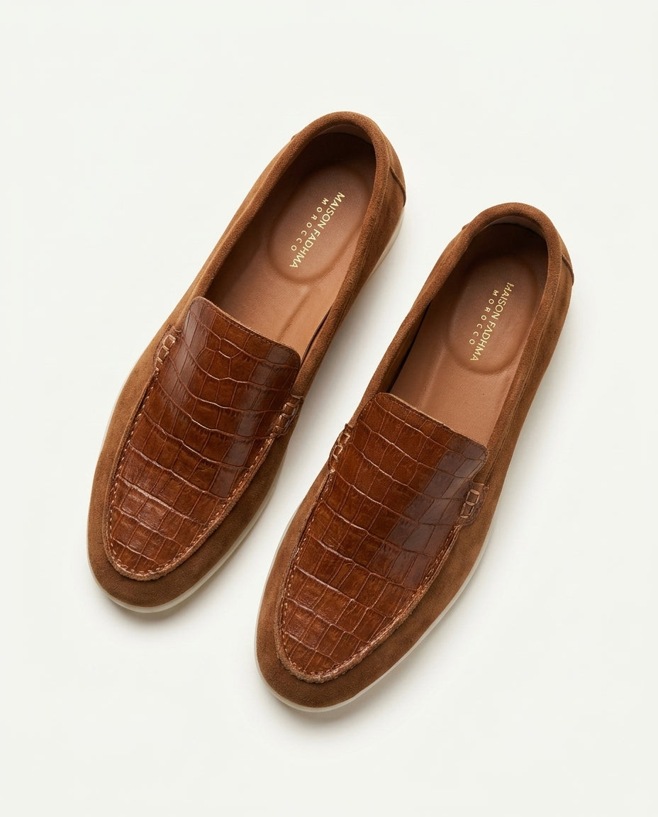 Mocassins pour hommes en cuir croco et daim Tabac - Irwi