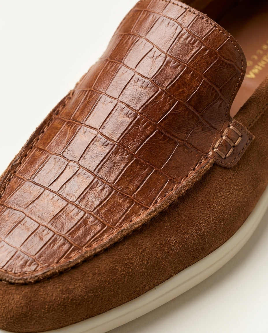 Mocassins pour hommes en cuir croco et daim Tabac - Irwi
