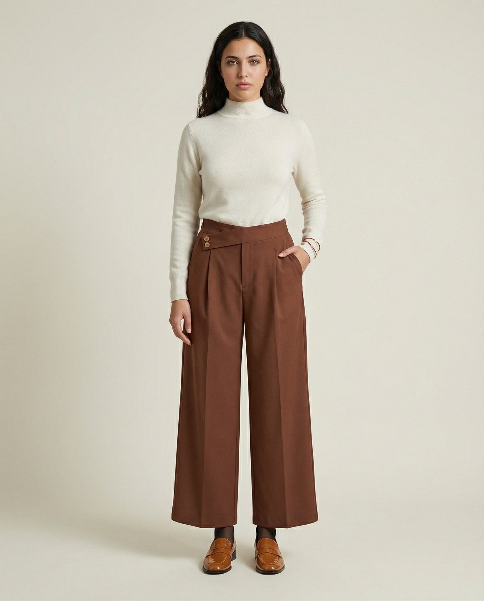 Pantalon Large Fluide Stretch Marron - Izil