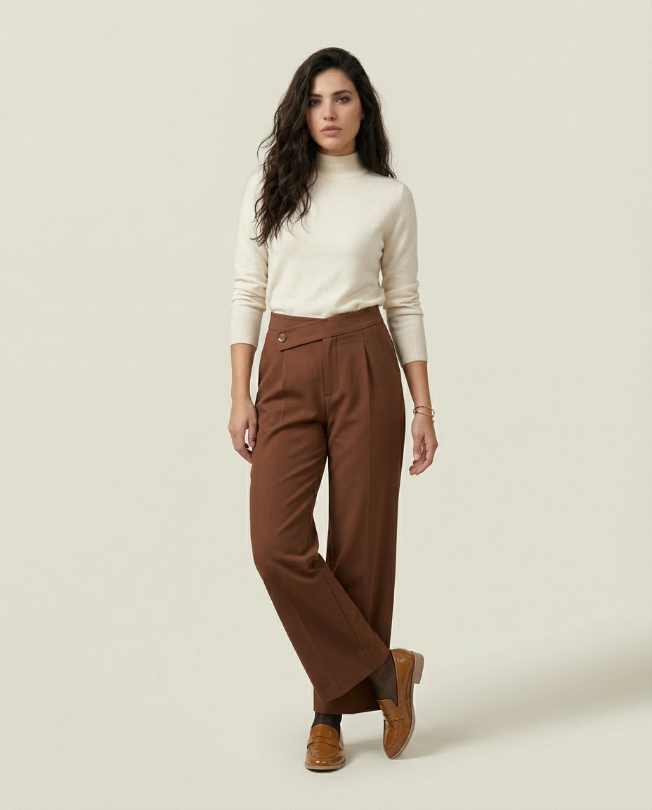 Pantalon Large Fluide Stretch Marron - Izil