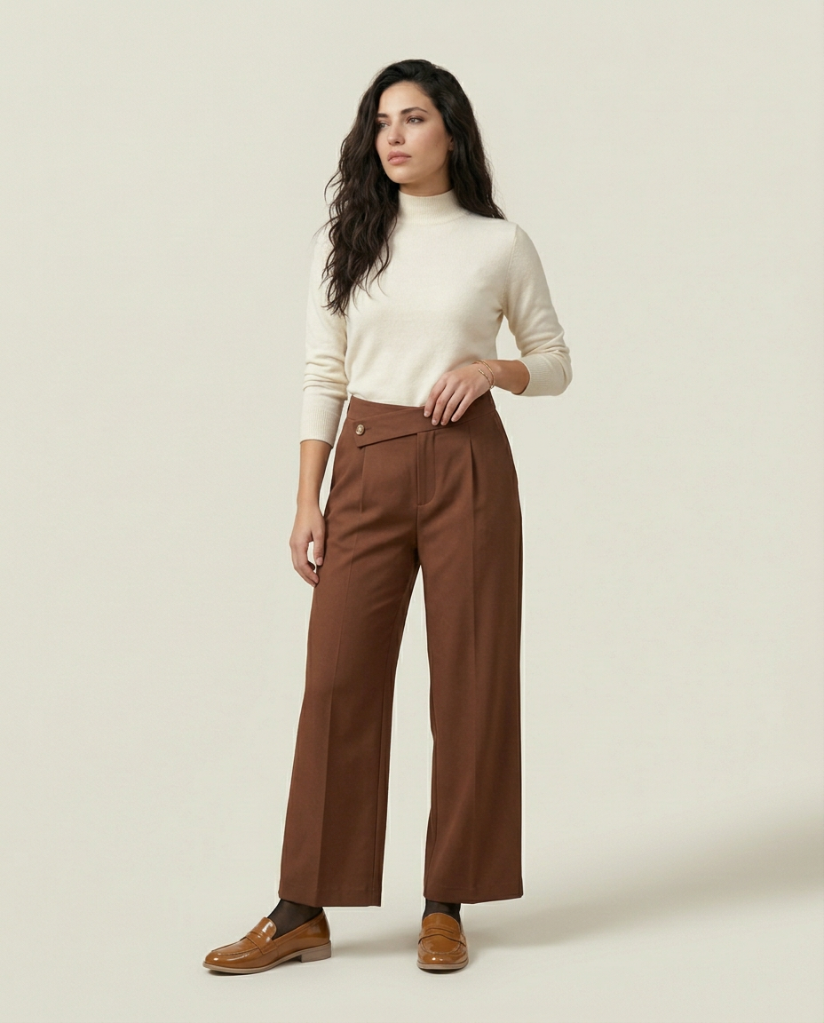 Pantalon Large Fluide Stretch Marron - Izil