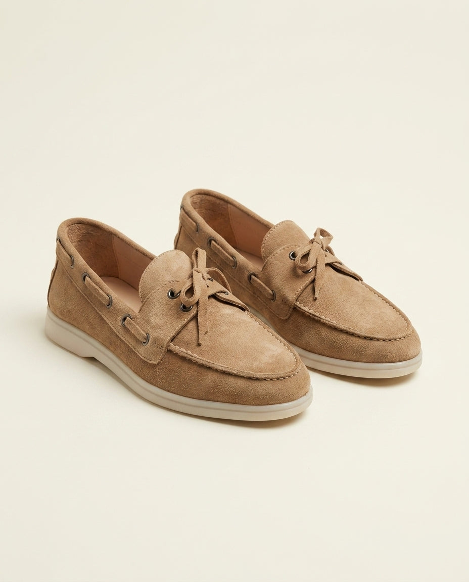 Mocassins Bateau en Daim Beige Sable- Tifira