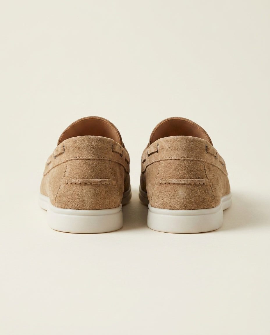 Mocassins Bateau en Daim Beige Sable- Tifira