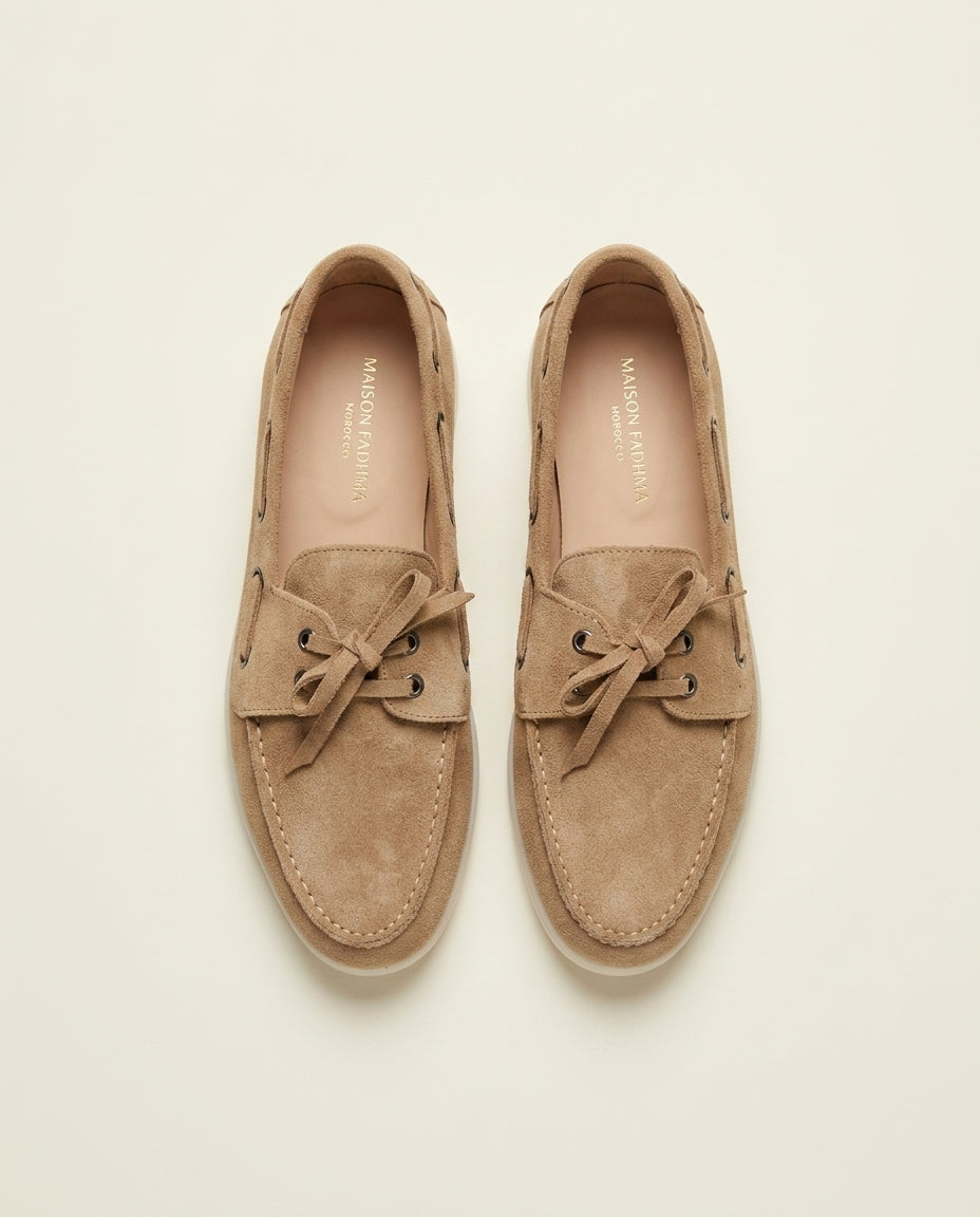 Mocassins Bateau en Daim Beige Sable- Tifira