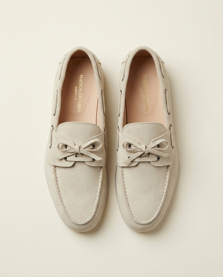 Mocassins Bateau en Daim Beige - Tifira