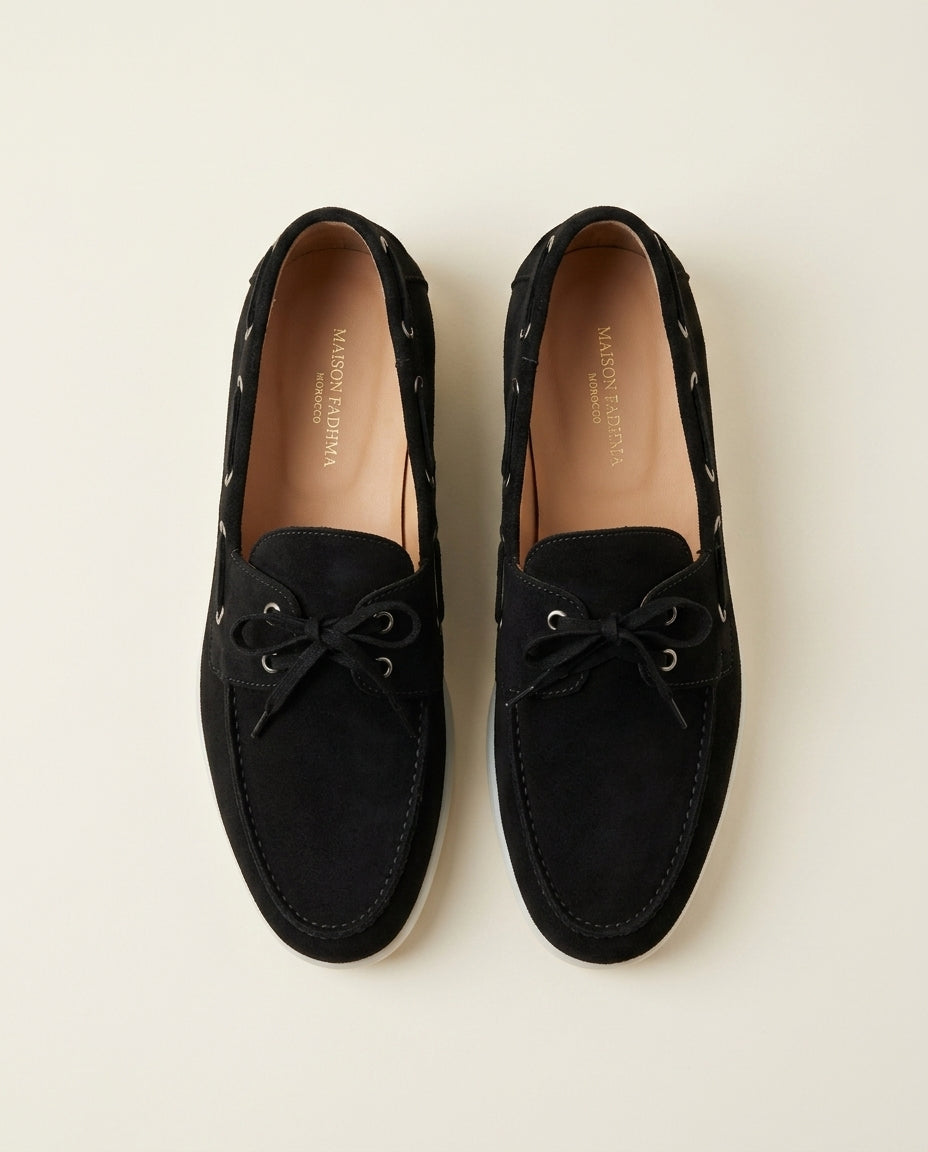 Mocassins Bateau en Daim Noir - Tifira