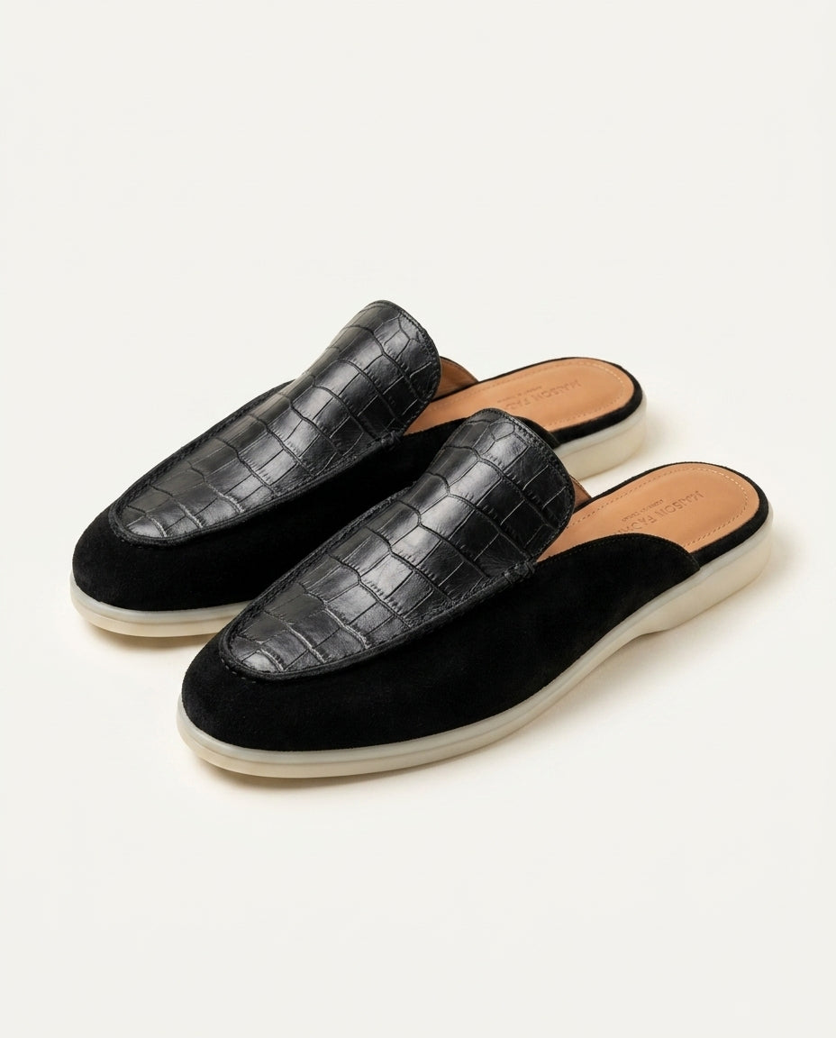 Mule Homme Croco et Daim Noir – Urar