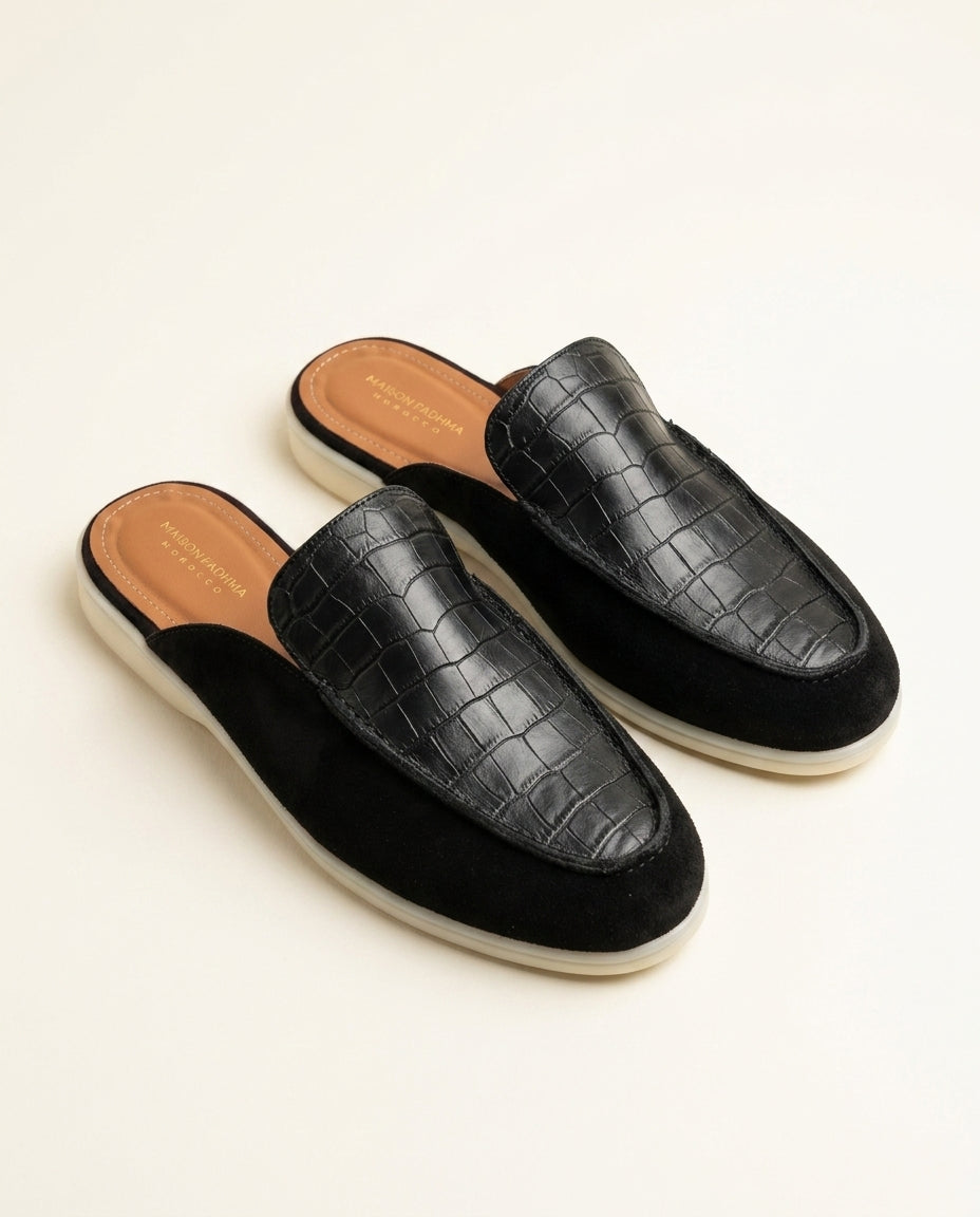 Mule Homme Croco et Daim Noir – Urar