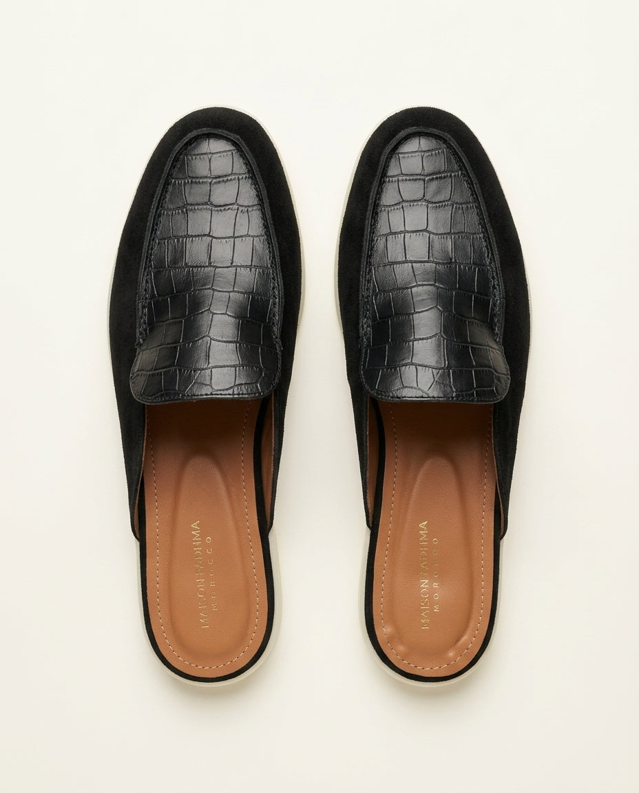 Mule Homme Croco et Daim Noir – Urar