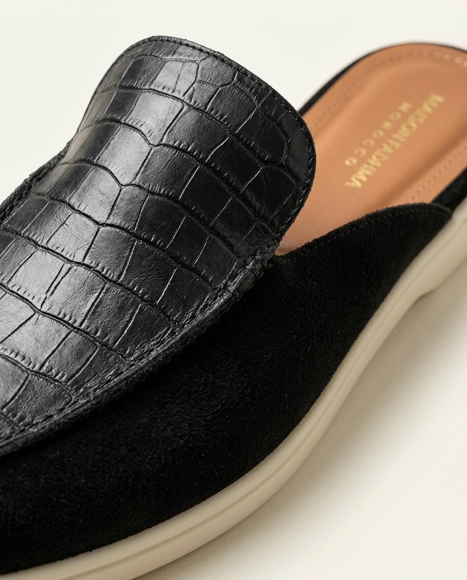 Mule Homme Croco et Daim Noir – Urar