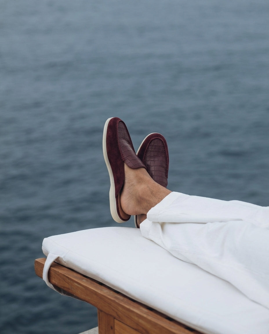 Mule Homme Croco et Daim Grenat – Urar