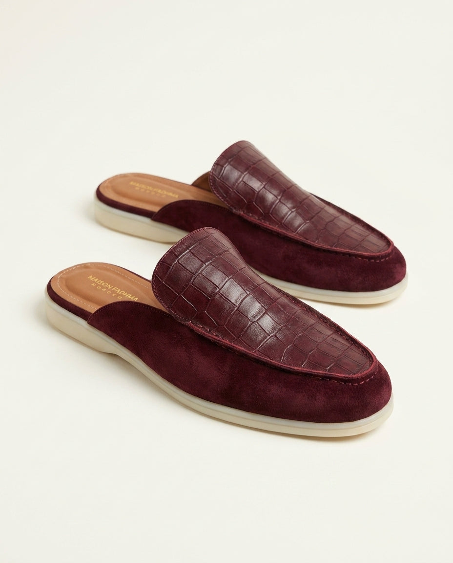 Mule Homme Croco et Daim Grenat – Urar