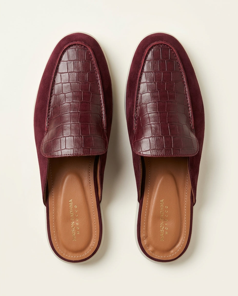 Mule Homme Croco et Daim Grenat – Urar