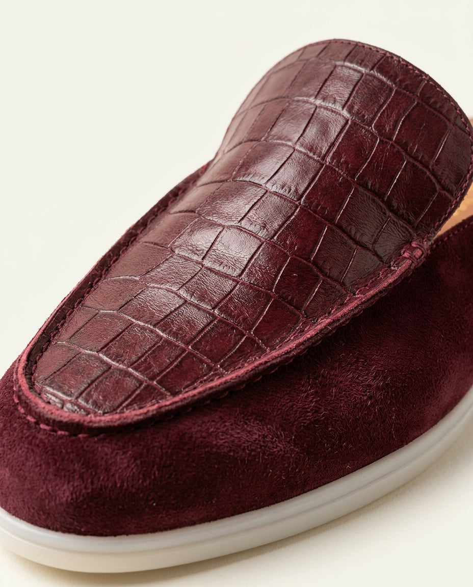 Mule Homme Croco et Daim Grenat – Urar