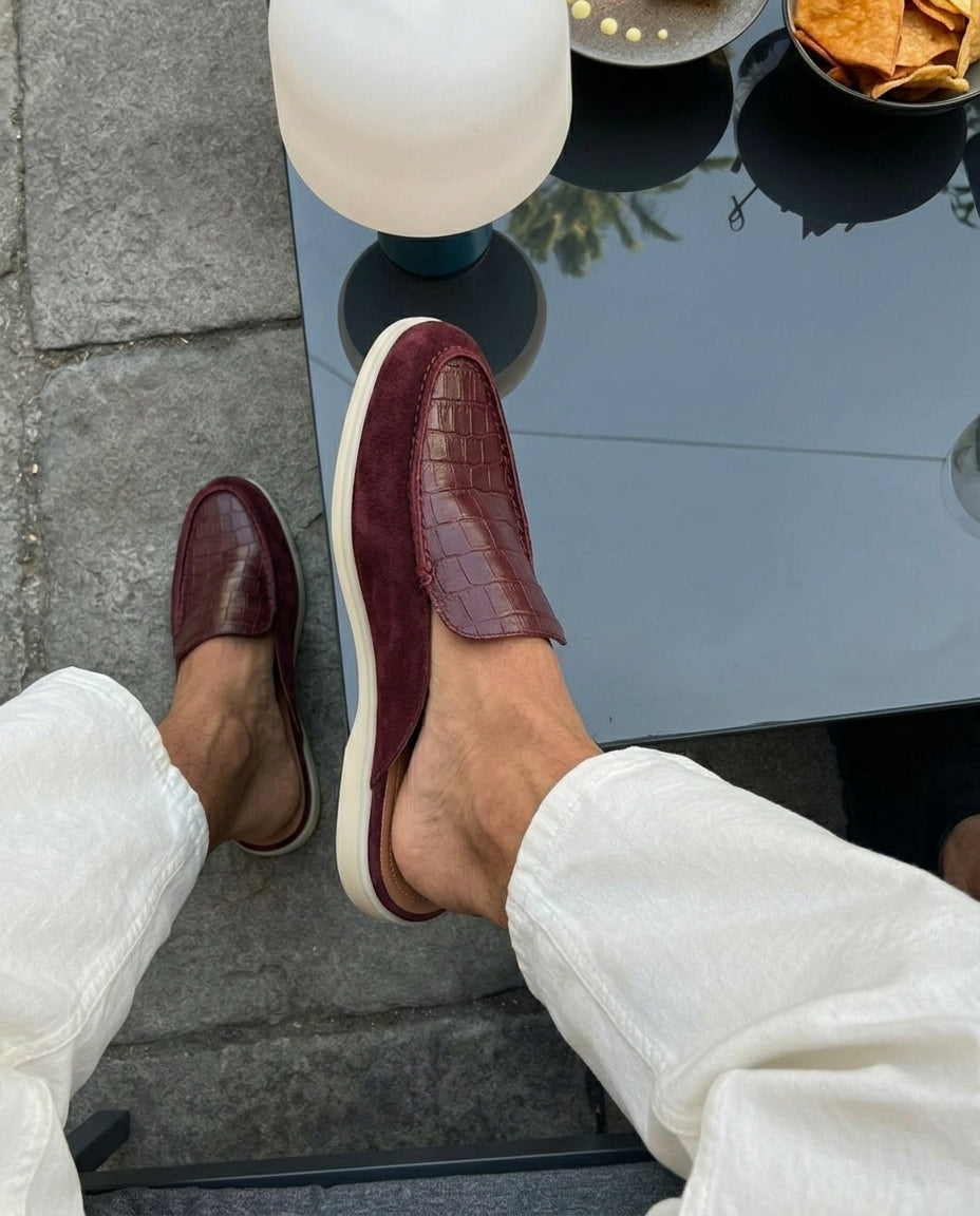 Mule Homme Croco et Daim Grenat – Urar