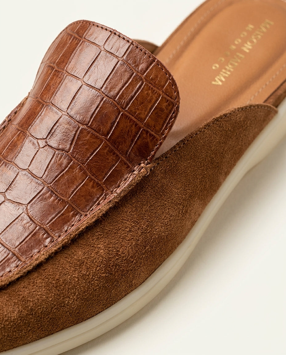 Mule Homme Croco et Daim Tabac – Urar