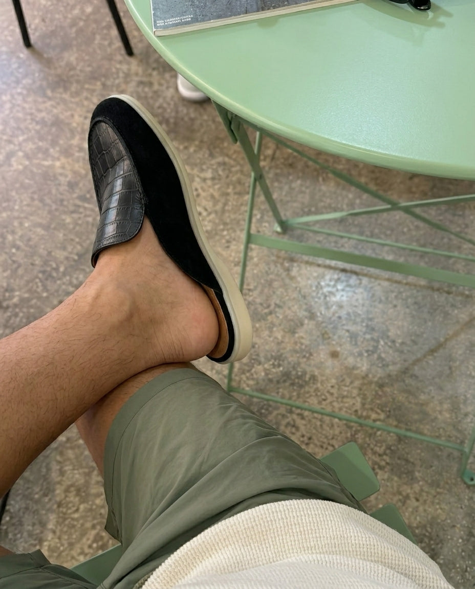 Mule Homme Croco et Daim Noir – Urar