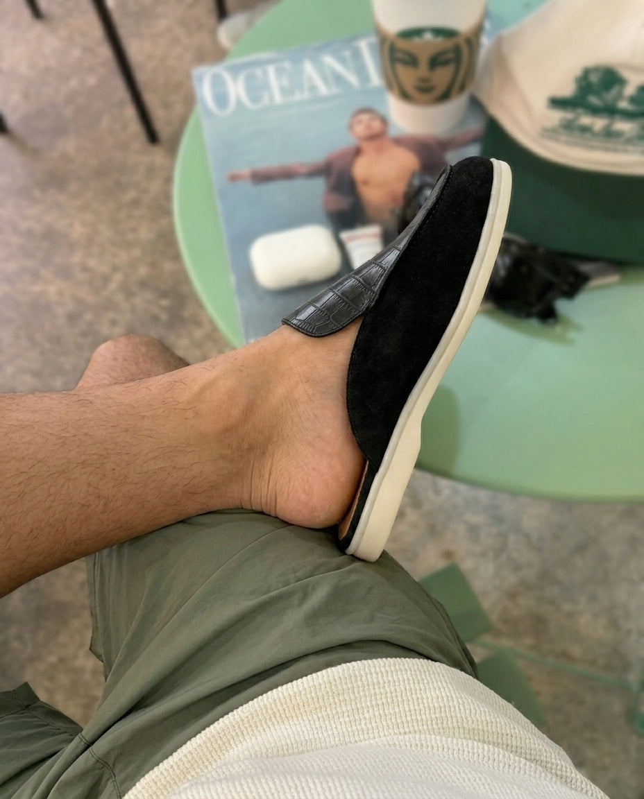 Mule Homme Croco et Daim Noir – Urar